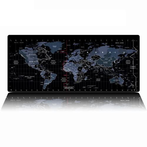 Alfombrilla para Ratón, Mousepad XXL 800x300x2mm, Alfombra Gaming Azul con Diseño Mapa del Mundo (WORLDMAP), Base de Goma Antideslizante PC, Tapete con Microfibras, Accesorios de oficina. (Blue) Cover