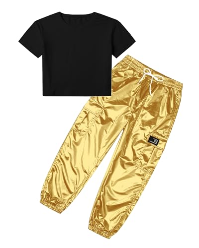 Image of SANGTREE Girls' 2 Piece Outfits T-Shirt and Drawstring Cargo Jogger Pants Clothing Set, 4-14 Years