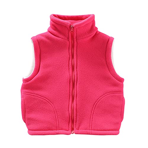 Ohrwurm Kids Fleece Vest Jacket Solid Color Full Zip Warm Sleeveless Outwear Coat for Boys Girls Baby Toddler Rose Red 3-4T