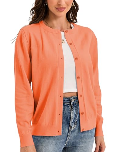 Image of Womens Cardigan Sweaters Basic Button Down Casual Dressy Classic Crewneck Long Sleeve Spring Outfits (S-2XL)