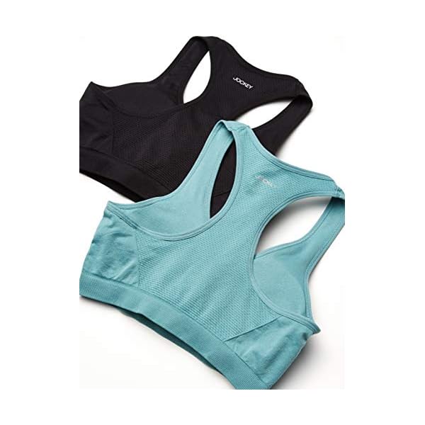 Jockey-Womens-Removable-Cup-Seamless-Bra Jockey Womens 2 Pack Removable Cup Seamless Sports Bra, Jade Pearl/Black, Medium US