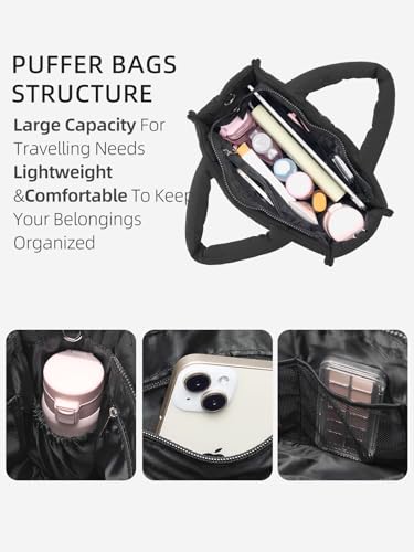Image of WESTBRONCO Puffer Crossbody Bags for Women Quilted Tote Bag Puffy Weekender Overnight Bag Nylon Shoulder Handbag
