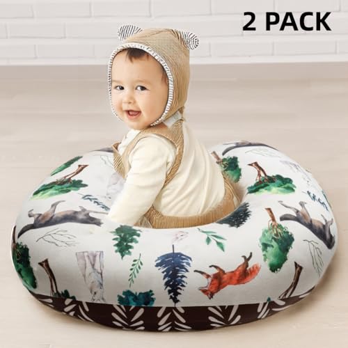 2 Pack Nursing Pillow Cover Neutral Stretchy Removable Baby Nursing Covers for Breastfeeding Pillows Soft Breathable Pillow Slipcover for Newborn Baby Boy or Girl (Animal) - Thumbnail 7