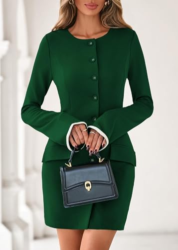 Lazysmile Women's Casual Dresses Long Sleeve Boat Neck Button Down Bodycon Mini Fall Party Club Cocktail Dresses for Women Dark Green — view 4