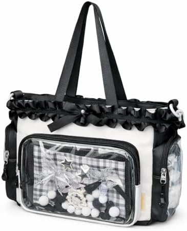 Kawaii Ita Bag for Girls, Ruffle Crossbody Tote with 3 Clear Display Pockets, Fits iPad, Detachable Strap image 5