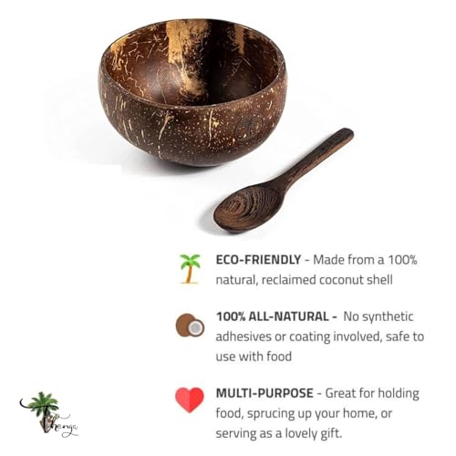 Image of Thenga Jumbo 900ML Artisan Coconut Shell Bowls & Spoon Set | Eco-Friendly Handmade Wooden Bowls for Smoothie, Salad, Breakfast, Buddha Bowls & Meals | Set of 20 from Kerala