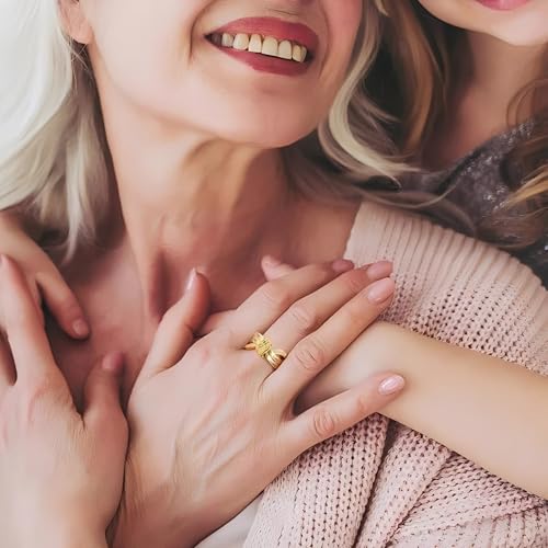 callie Personalized Mom Birthstones Ring, Custom Engraved Names Sterling Silver Size 5-12 Grandma Family Rings, Customized Anniversary Promise Rings Birthday Jewelry Gifts,Ribbon Knot Style4