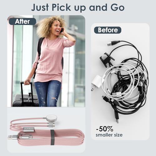 Image of Travel Essentials,Multi Charging Cable for Apple Watch iPhone Charger Pink
