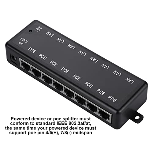 KANASI Adaptador Pasivo PoE de 8 Interfaces, Inyector Power Over Ethernet DC12V 48V 125W para Cámaras IP miniatura 3