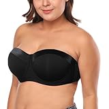Olivachel Soutien-Gorge sans Bretelles Grande Taille B/C/D/E/F/G Demi-Tasse Soutien-Gorge avec Bretelles JM916 (Noir, FR 105D (EU 40D))