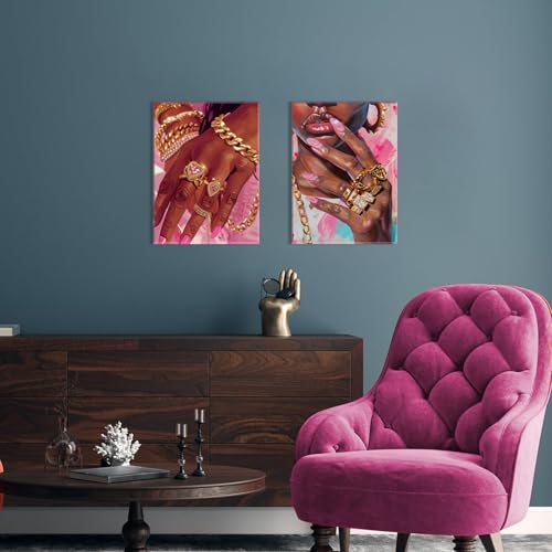 Black Girl Wall Art Set of 3 Pink Fashion Black Woman Canvas Wall Decor Pictures African American Women Paintings Home Decor Posters Prints for Living Room Bedroom Bathroom 12x16Inch Framed by Marllifenney - Used condition - Image 7