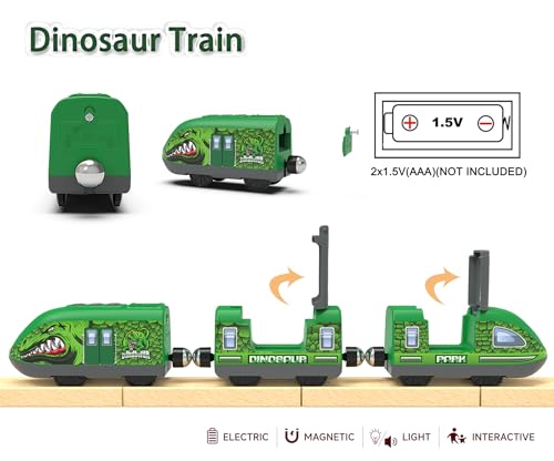 Image of Dinosaur Train for Kids 3-5 - Battery Operated Bullet Train with Opening Doors & DIY Stickers, 3-Car Electric Railway Set Compatible with Thomas & Brio