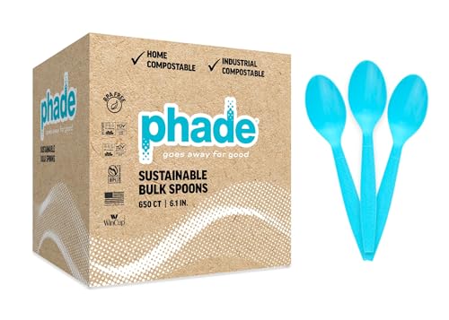 phade 100% Compostable Spoons – BPI Certified Sustainable PHA Flatware, 650 Unwrapped Bulk Count, 6.1 Inch Eco-Friendly Disposable Utensils for Home, Events, Catering – Made in USA