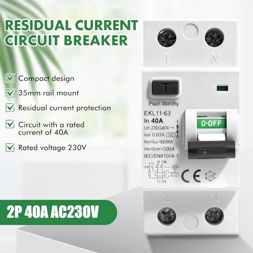 Miniatura 3 de Disyuntor Magnetotermico 40a 30ma Tipoa Interruptor Diferencial Superinmunizado 2p Rccb Disyuntor Diferencial Ac230v Interruptor De Corriente Residual Protección Contra Fugas Eléctricas Ekl11-63