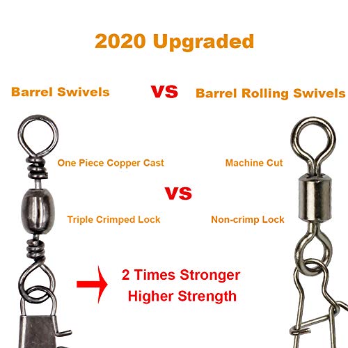 EuTengHao 250Pcs Bearing Barrel Swivel Fishing Accessories Stainless Steel Corrosion Resistance (Size 2,4,6,8,10,12, Weight 26-58Lbs)
