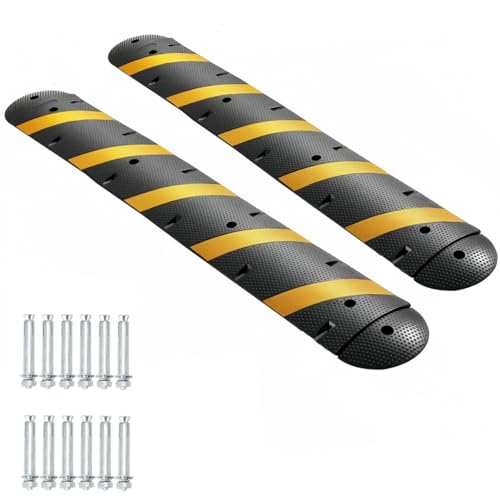 7 FT Rubber Speed Bump 2 Pack, 84" Speed Bumps for Driveway with End Caps, 25,000 Lbs Capacity Heavy Duty Speed Hump for Road, Residential Streets, Parking Lots, Asphalt, Concrete, Gravel, Low Cars