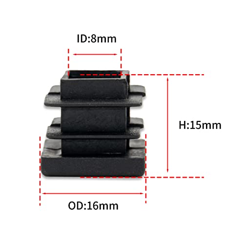 Image of Flyshop 16 x 16 mm, 0.63 inch x 0.63 inch Black Plastic Hole Plugs Square Tubing End Caps Tube Inserts Durable Furniture Glide for Chair Table Stool Leg 8 Pack