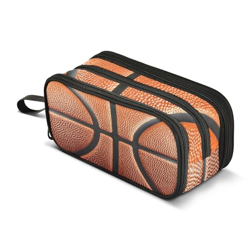 Image of Basketball Ball Skin Pencil Case Box Boys Girls Large Pencil Pouch Zipper Compartments Big Capacity Stationery Pen Bag Organizer for Kids Teens Adults School Office