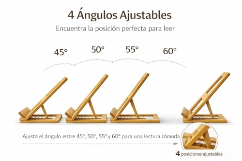 Miniatura 8 de Damdam Go Atril De Lectura Ajustable Madera Bambu Natural 34x26x22 Cm