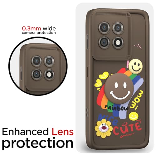 Image of Pikkme Back Cover for OnePlus 11 5G | Soft Silicone| Cute Rainbow Smile & 3D Cartoon Flower Design | Shockproof Raised Camera Protection Bumper Case (Brown)
