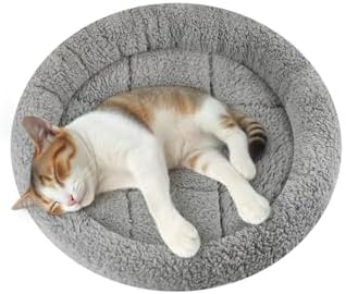 Enjoying Katzenkissen Rund 30 X 30 cm, Wärme Katzenschlafplatz für Kleinen Hunde Katze Hasen, Sanft Katzenbett mit Kopfkissen, Katzenmatte für Käfig Transportbox, Anti-Rutsch, Wasc