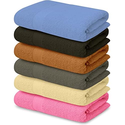100% Cotton Bath Towel Set – Soft, Absorbent Towels for Bathroom, Spa & Gym Use – Durable, Reusable & Machine Washable Bath Towels – Multi-Color, 27 x 54 Inches, Pack of 6