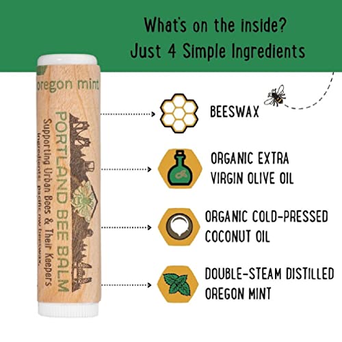 Portland Bee Balm All Natural Handmade Beeswax Based Lip Balm, Oregon Mint 3 Count #TOP2