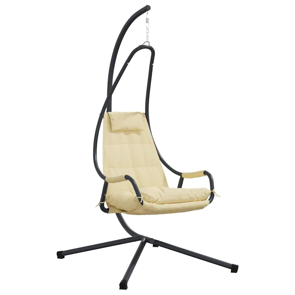 Silla colgante de huevo beige, 94 x 107 x 196,5 cm, silla colgante de acero para sala de estar, balcón, exterior o interior, mecedora, sillón, adulto