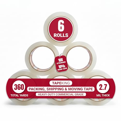 Tape King Clear Packing Tape - 60 Yards Per Roll (Pack of 6 Rolls) - Stronger & Thicker 2.7mil,...