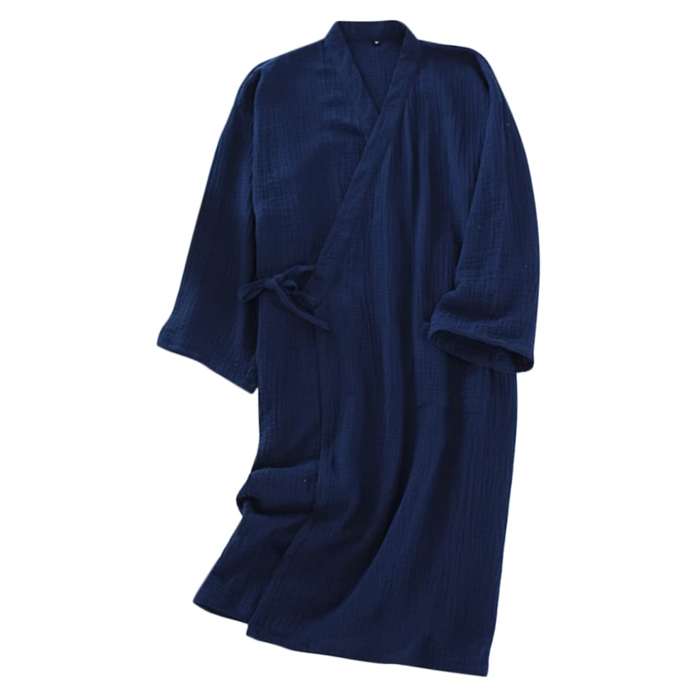 Cotton Kimono Robes with Pocket Waffle Japanese Style Yukata Kimono Pajamas Lightweight Plus Size Swimming Spa Bathrobe Knee Length Khan Steamed Clothing Wrap for Men and Women
