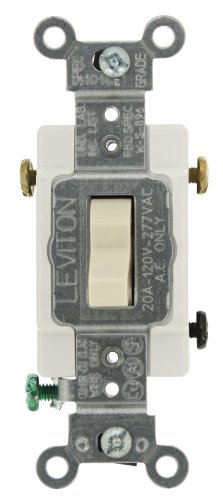 Leviton 20-Amp, 120/277-Volt, Toggle 3-Way AC Quiet Switch, Commercial Grade, Grounding, CS320-2T, Light Almond