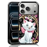 MMYAJT Graceful Marie Cat Phone Case Compatible with iPhone 17 Pro — Golden Lace iPhone Case Shockproof Fuchsia Pink Roses Phone Cover Gift for Boy Girl Men Women