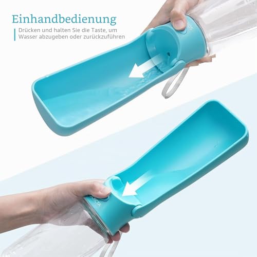 Trinkflasche Hunde für Unterwegs zum Gehen 550ml oder 350ml Hundetrinkflasche für Unterwegs für Welpen Kleine Mittel Große Trinkflasche Hund Hunde Wasserflaschen to Go(550ml Blau)