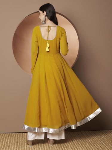 Image of KZA Women's Georgette Hand Embroidered Flared Anarkali Suit for Women | Full Sleeves Flare Anarkali Dress for Woman | Ethnic Flared Anarkali Kurta for Women