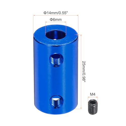 QUARKZMAN Wellenkupplung Verbinder mit Bohrung von 6mm-6mm Länge 25mm φ 14mm 6 Pcs Wellenkupplungen M4 Aluminiumlegierung Starre Kupplung für Motorzubehör 3D-Drucker DIY-Roboter Tiefblau