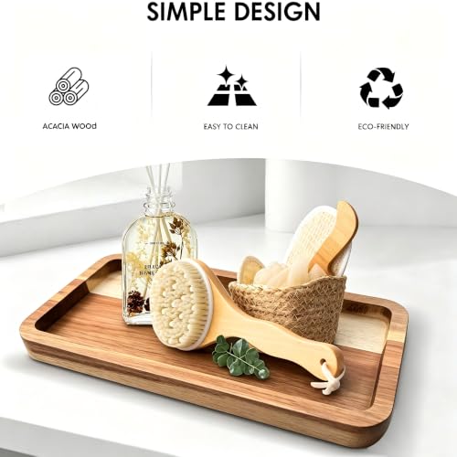 Image of Vanity Bathroom Tray for Counter, Wood Tray for Bathroom, Toilet Tank, Perfume 11.8L x 5.9W x 0.8H inch (Acacia)
