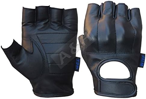 A&H Apparel Genuine Cowhide Leather Fingerless Motorcycle Heavy Duty Protective Hard Knuckle Gel Padded Gloves (AH-XXXL)