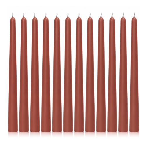 Homeology 10" Classic Taper Candles, Terracotta, 12-Pack, 7-8 Hours Long Burning, Unscented Tall Candlesticks