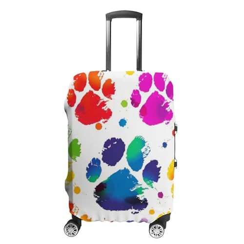Luggage Covers for 19-32 Inch, Colorful Dog Paw Print Suitcase Protector, Stretchable Durable Travel Luggage Cover, Washable Anti-Scratch Travel Bag Protector S