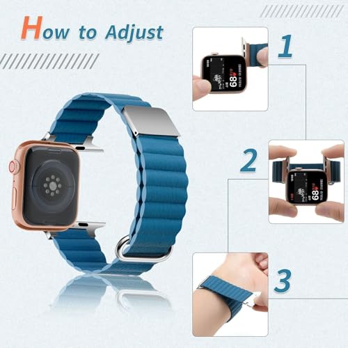 Bracelet magnétique en cuir bleu pour iWatch protégeant contre les rayures avec son étui intégral - 3