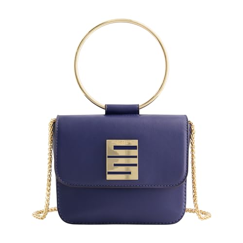 Image of Christian Siriano New York Women's Crossbody Bag Purse, Mini Flap Shoulder Handbag with Ring Handle and Chain Strap