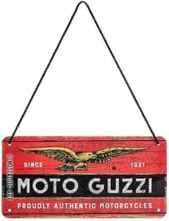 Nostalgic-Art Retro Hanging Sign Moto Guzzi  Logo Wood  Gift Idea for motorcycle fans, Metal Plaque, Vintage design for decoration, 10 x 20 cm, 28029