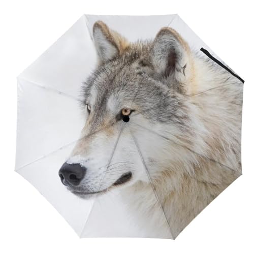 Parapluie pliable marron solide face aux tempêtes avec son motif loup original