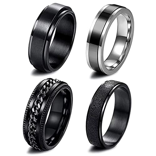 CUCUDAI Conjunto de 4 peças de anéis giradores de aço inoxidável para homens e mulheres anéis legais