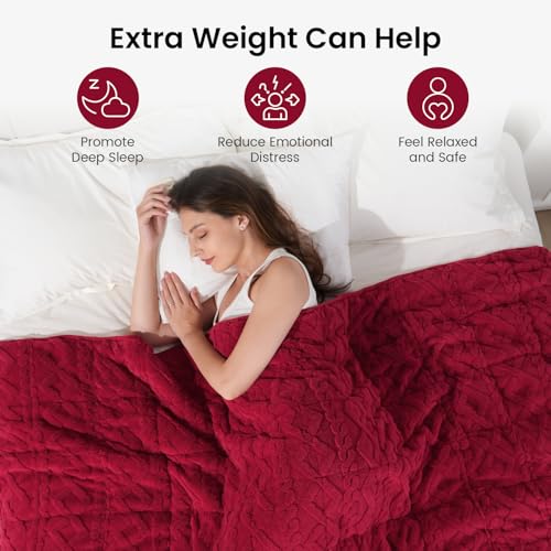Image of 15 lbs Weighted Blanket for Adults, Dual Sided Soft Fuzzy Sherpa Weighted Blankets Full Size with Jacquard Pattern, Cozy Winter Weighted Blanket for Sofa Bed, Ceramic Beads, 48 x 72 inches, Red