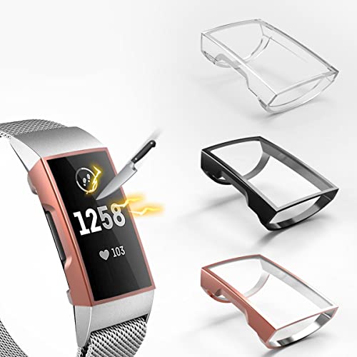 3 Pack Compatible with Fit bit Charge 4/Charge 3 Screen Protector,Valband Ultra Slim Soft Full Cover Case [Scratch-Proof] Bumper for Fit bit Charge 4 and Fit bit Charge 3/SE