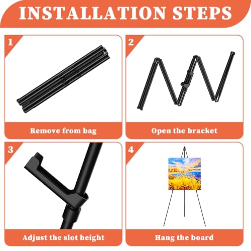 Easel Stand for Sign, 63" Portable Easels Stand for Display, Lightweight Adjustable Tripod Art Easel Stand for Wedding Sign, Black Metal Painting Easel with Portable Bags (2 Pack) by Womnwomn - Image 4