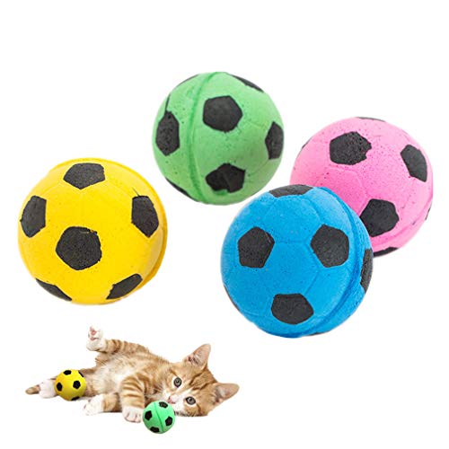 BelongsU 4 Pièces Coloré Boule d'éponge Jouets pour Chats Doux Mousse Football Interactif Jouets de Balle sans Bruit Rebondissant Chase Chaton Jouant Mastication Jouet d'exercice Aléatoire Cover