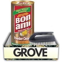 Bon Ami No Scent Cleaner 14 oz Powder Bundle with Scrub Brush Gentle Cleaning Powder for Dried Food, Scuff Marks, and More Safe for Cookware, Kitchen, Bathroom Surfaces Gift Set 2 Items