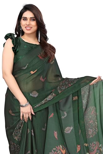 Image of MIRCHI FASHION Women Saree Chiffon Flower Print | Breathable Lightweight Sari for Office and Daily Use with Unstitched Blouse Piece (Available in 30 Styles)